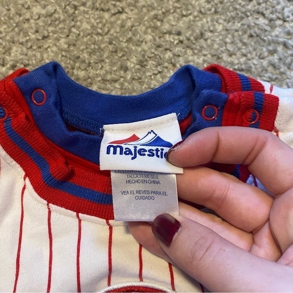 Philadelphia Phillies One Piece Bodysuit 18 mos Blue Red White MLB Majestic - Picture 3 of 4